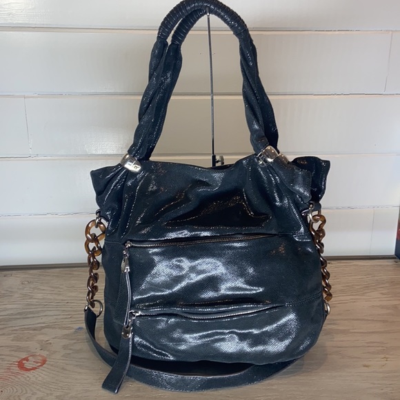 B Makowsky Black Snake Skin Hobo Crossbody - Picture 5 of 10
